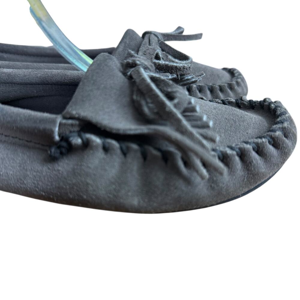 Minnetonka Moccasin Kiltie Slip On Loafers Flats Gray Suede Leather Womens 6.5 - Picture 13 of 16